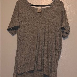 gray vneck pink shirt